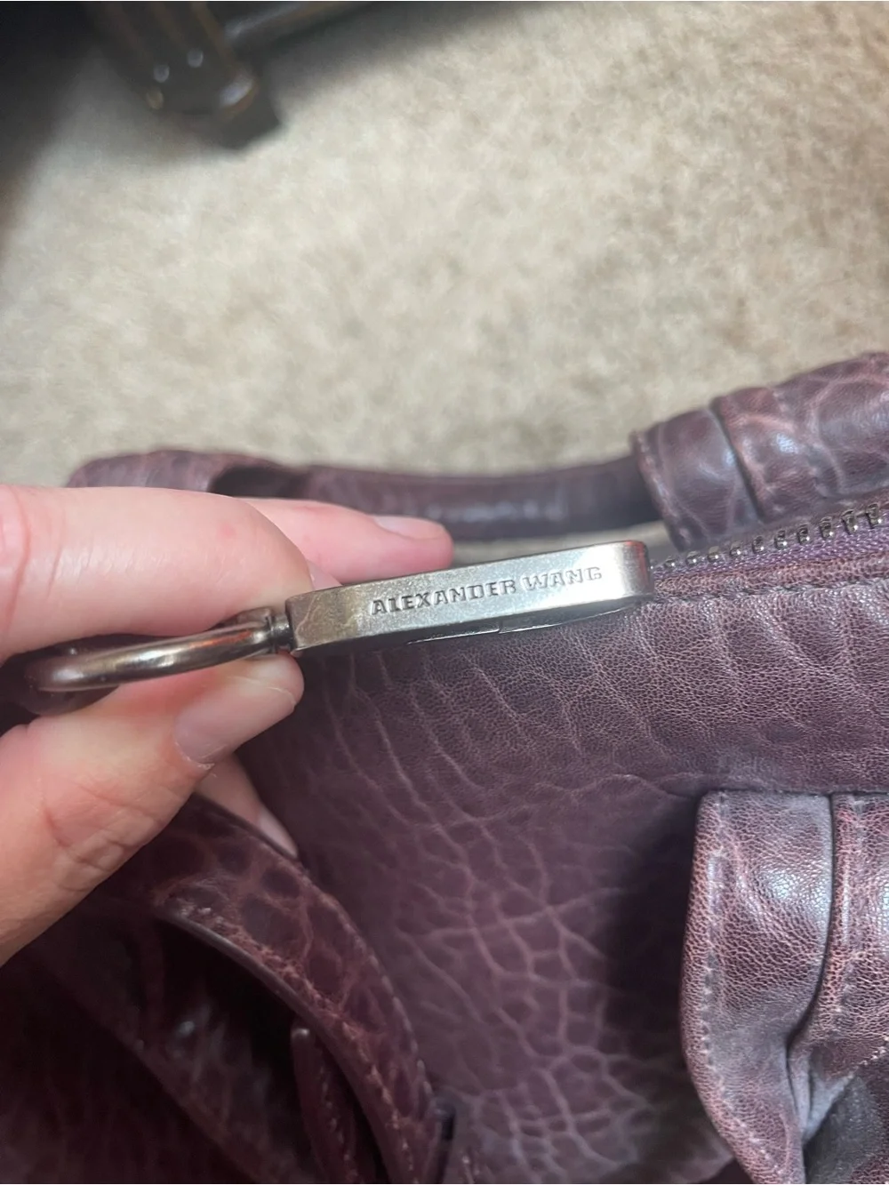 Alexander Wang LIKE NEW Classic Textured Leather Satchel Handbag - Plum